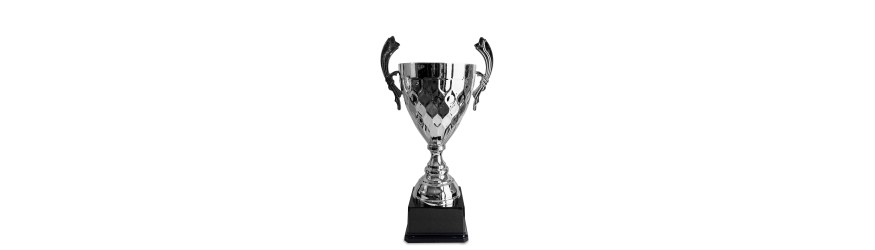 LARGE SILVER METAL HANDLED TROPHY CUP - 3 SIZES - 44CM to 61CM LARGE SILVER METAL HANDLED TROPHY CUP - 3 SIZES - 44CM to 61CM